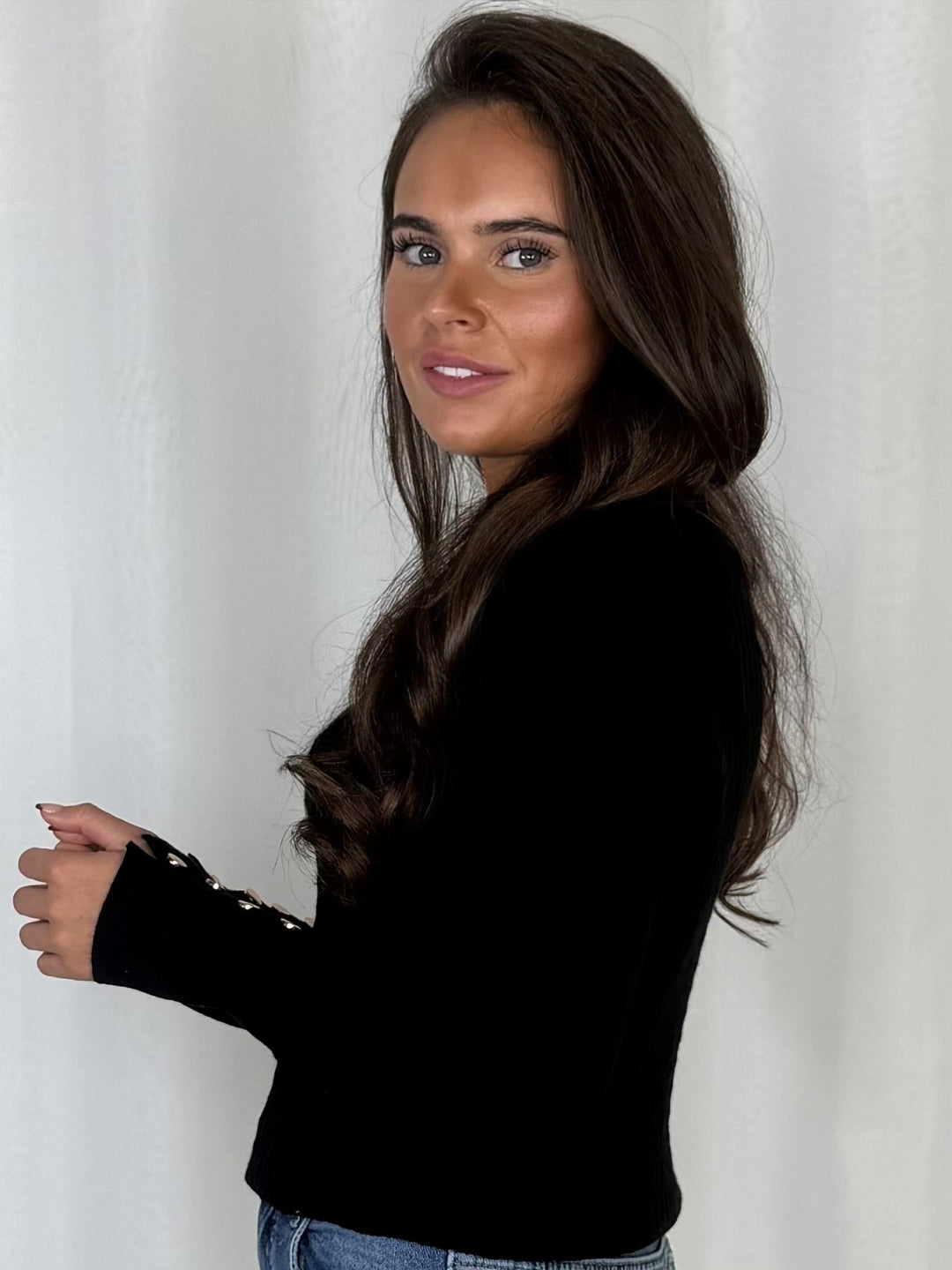 Fine Ribbed Knit Gold Button Cuff Jumper (6 Colours)