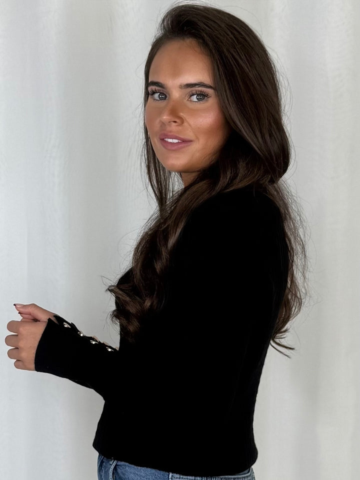 Fine Ribbed Knit Gold Button Cuff Jumper (6 Colours)