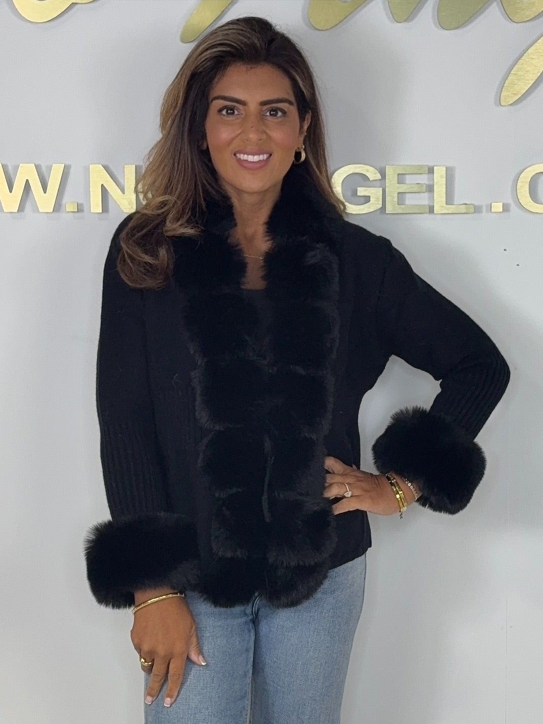 Faux Fur Trim Thick Knit Drawstring Detail Cardigan (4 Colours)