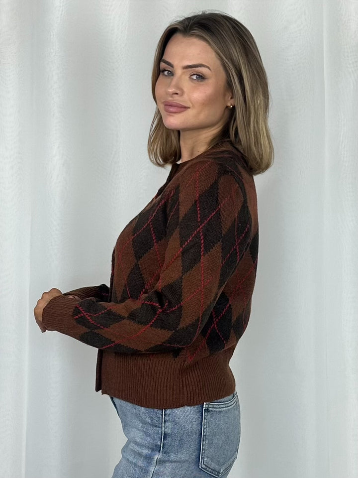 Soft Knit Red Diamond Print Cardigan (2 Colours)