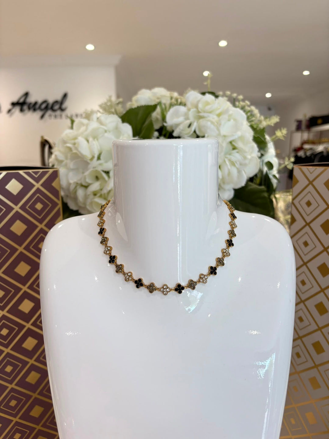 Multi Diamante Clover Necklace