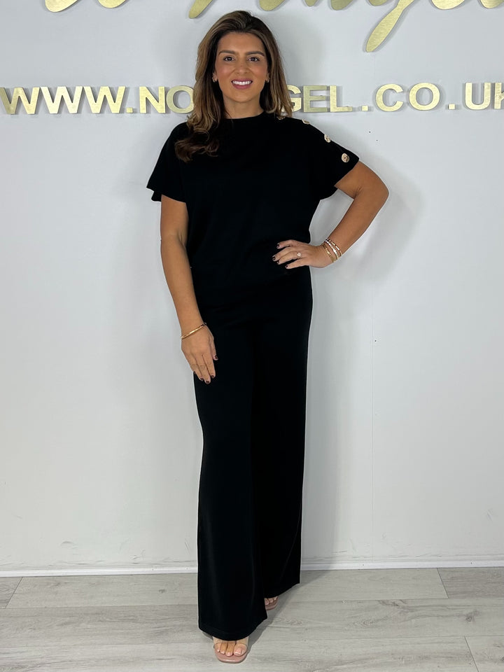 Soft Knit Flat Gold Button Shoulder Detail Co-Ord (3 Colours)