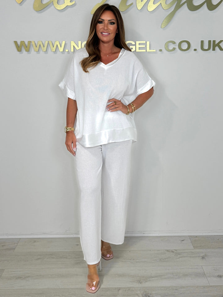 Satin Trim V-Neck Oversize Trouser Co-ord (9 Colours)
