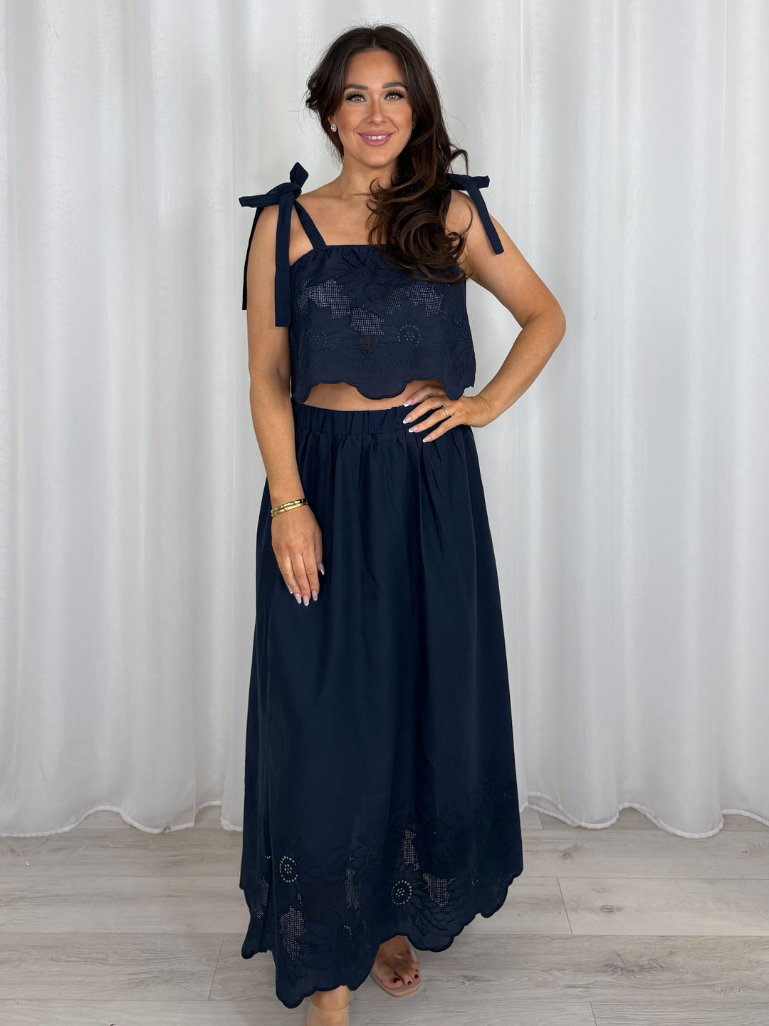 Tie Shoulder Floral Design Maxi Skirt Co-Ord (2 Colours)