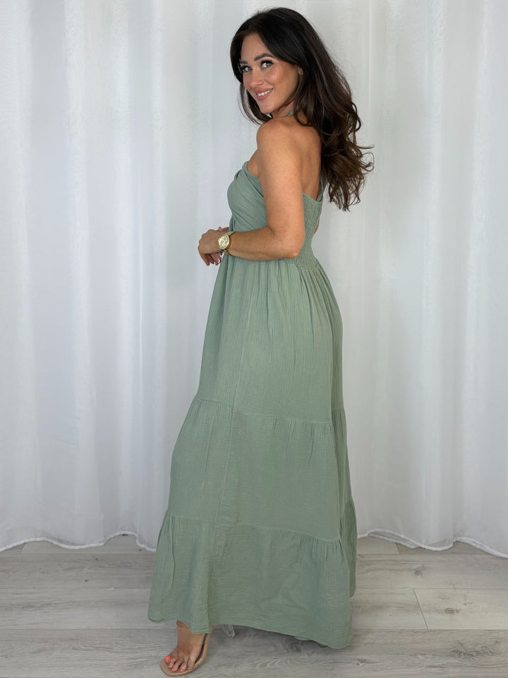 Cheesecloth Halter Neck Style Tiered Dress (9 Colours)