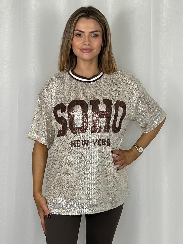 Champagne Soho Sequin Jersey Top