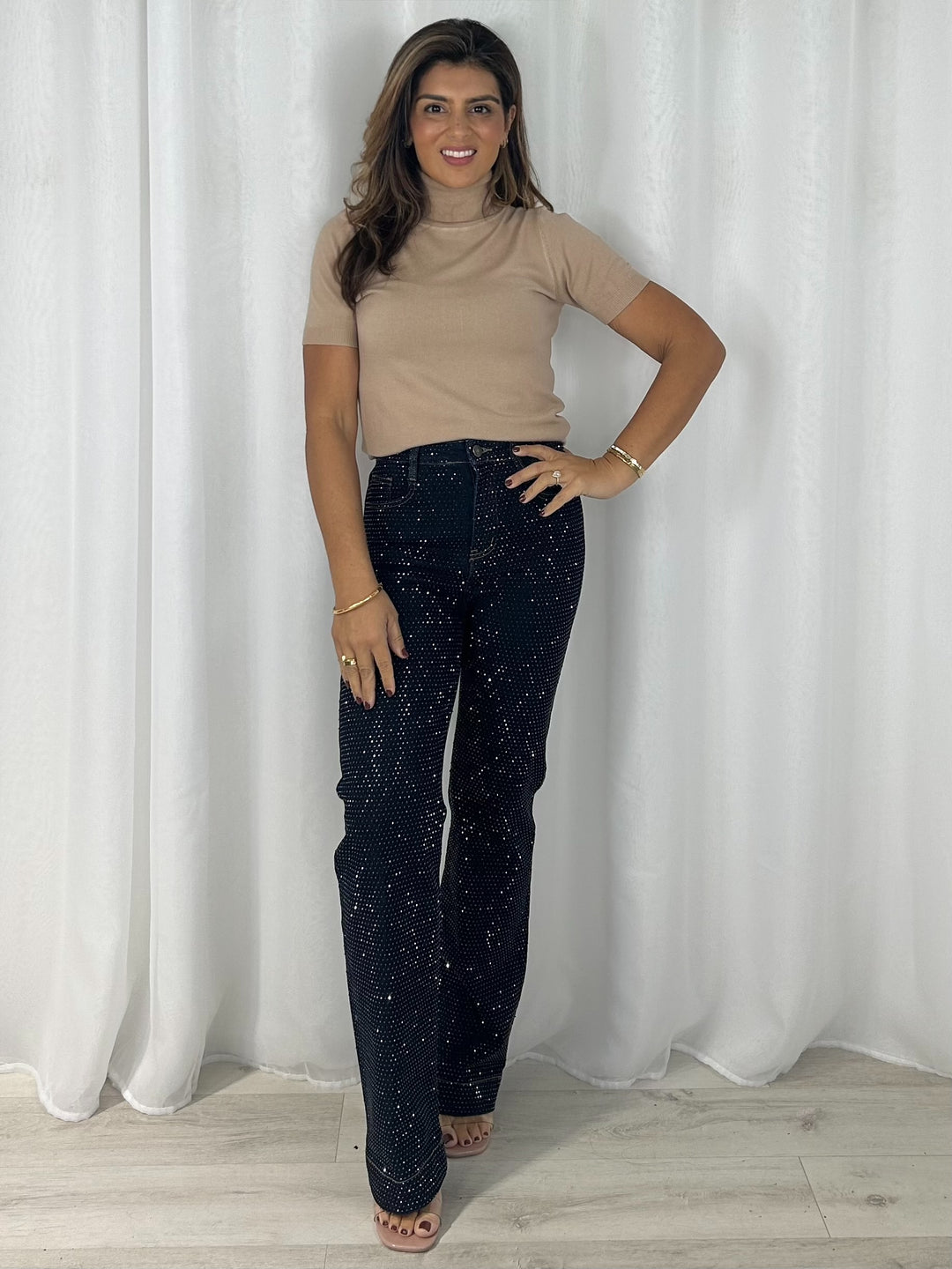 Denim Scattered Diamante Jeans (2 Colours)