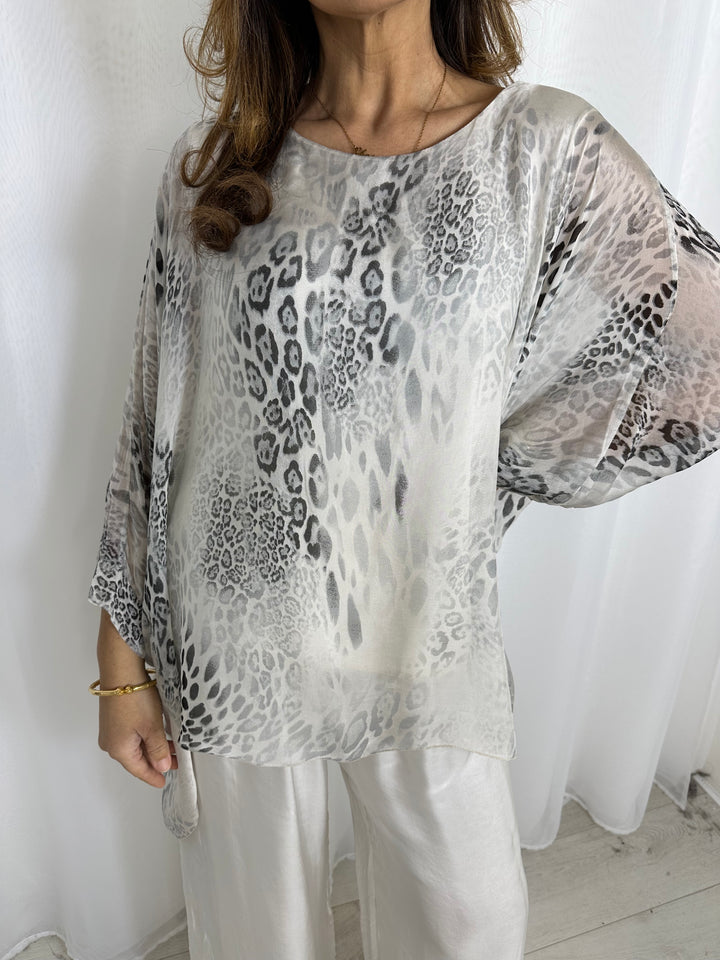 Silk Mix Animal Print Top (2 Colours)