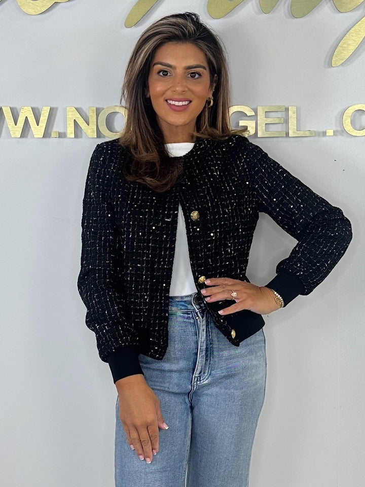 Tweed Fleck Gold Button Bomber Jacket (3 Colours)