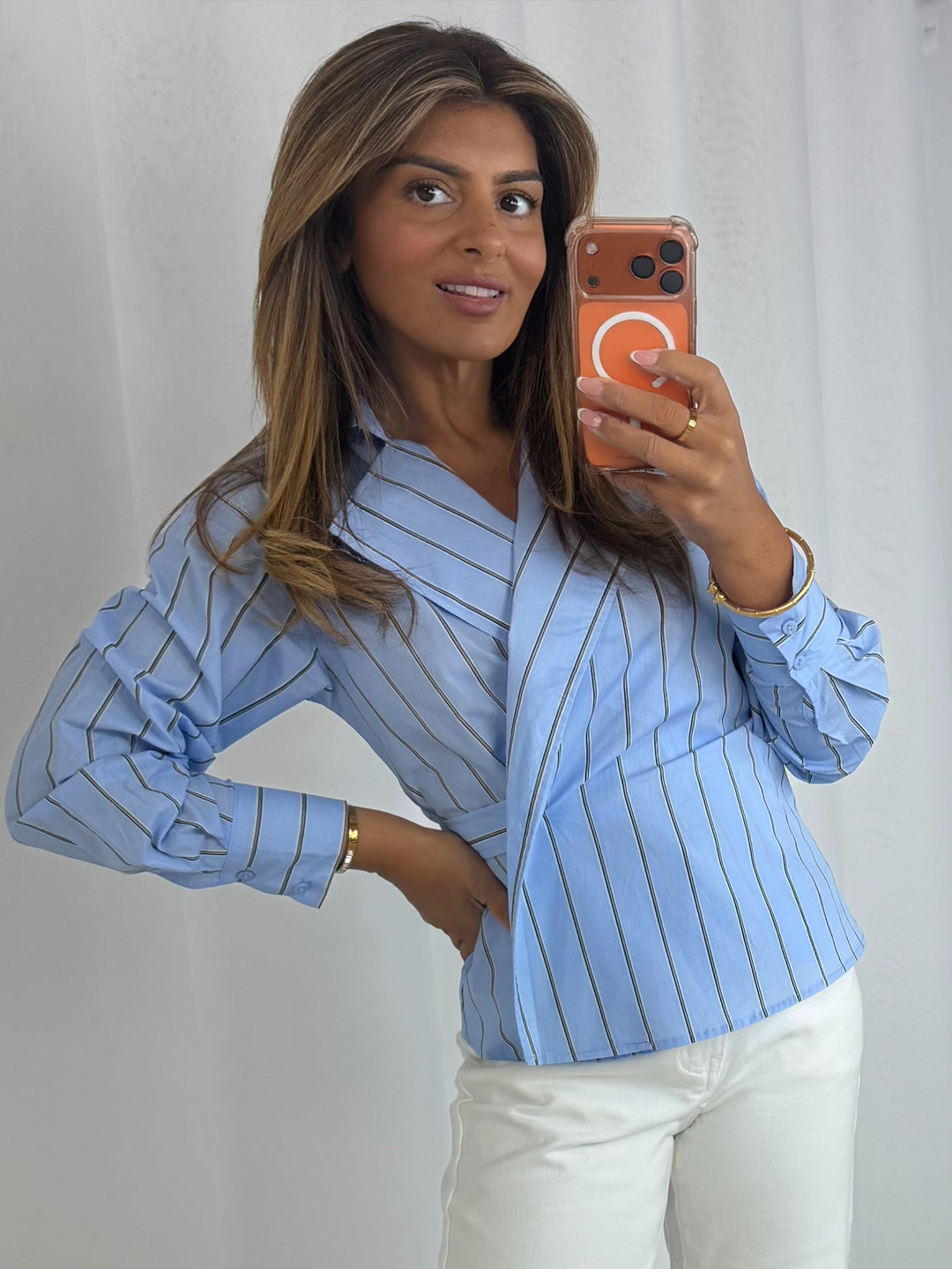 Blue Stripped Tip Up Shirt