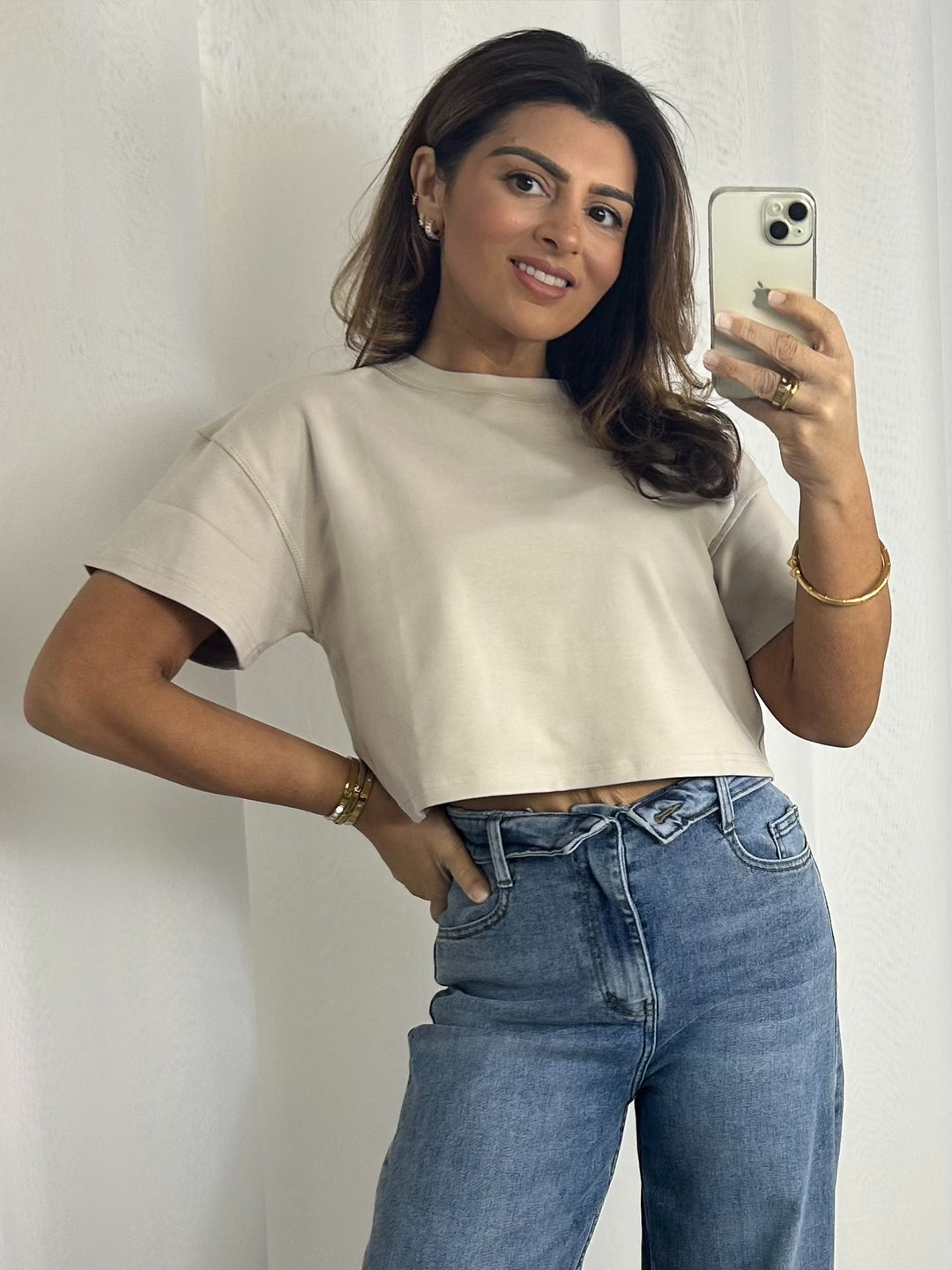 Round Neck Short Sleeve Cropped Top (2 Colours)