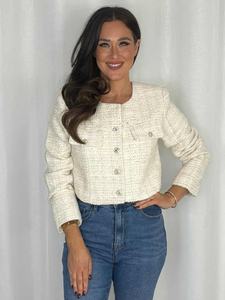 Silver Embellished Button Tweed Jacket (2 Colours)