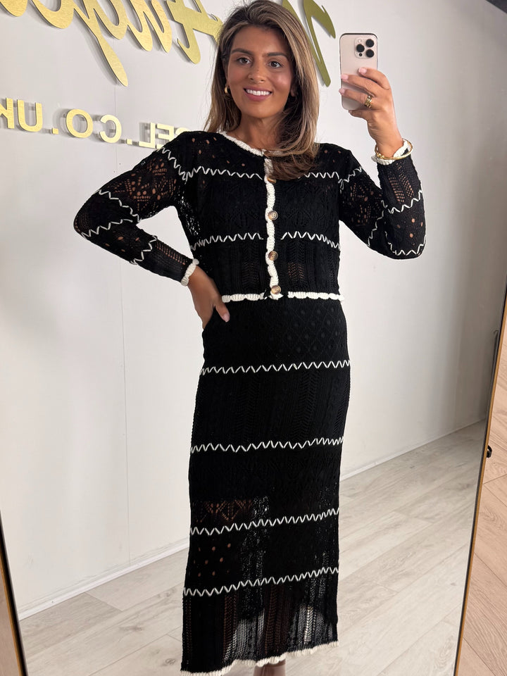 Crochet Stripe Cardigan & Maxi Skirt Co-ord (2 Colours)