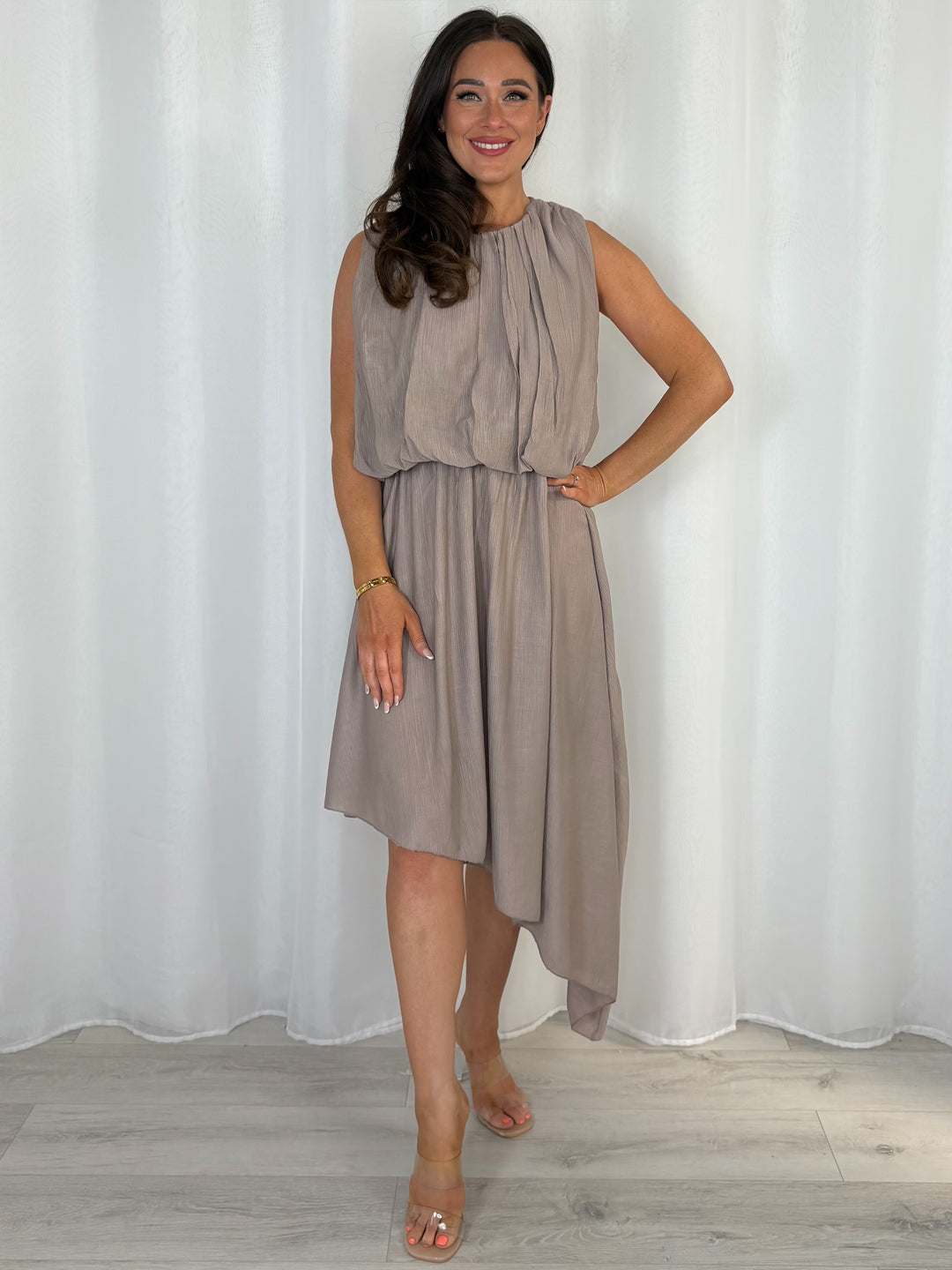 Asymmetric Style Bubble Hem Midi Dress (3 Colours)
