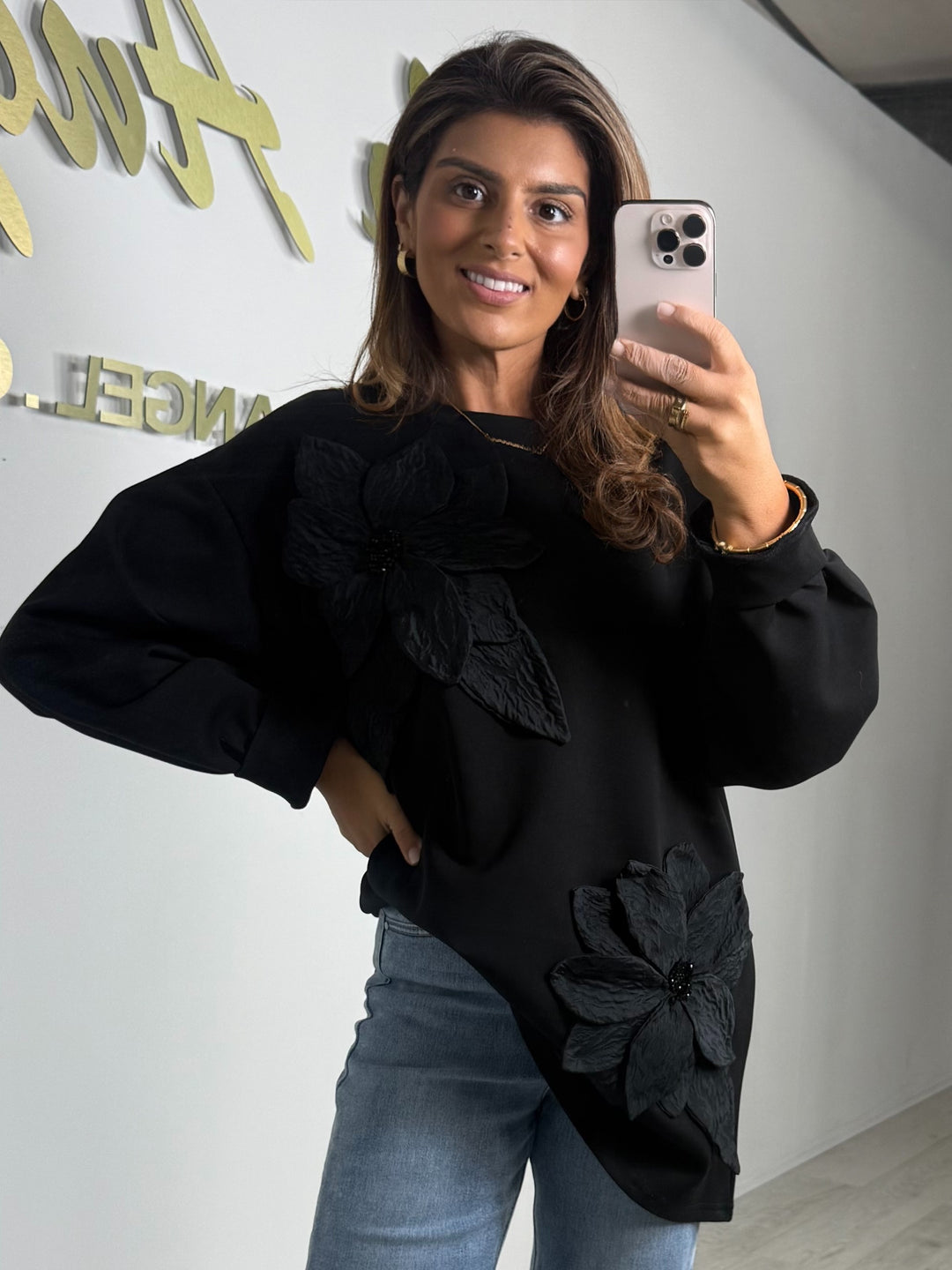 Oversized 3D Beaded Flower Detail Scuba Jumper (2 Colours)