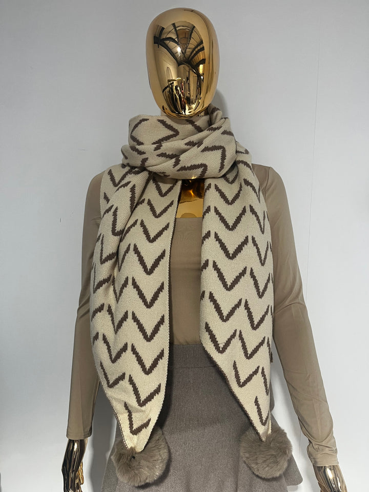 Zigzag Reversible Pom Pom Scarf (2 Colours)