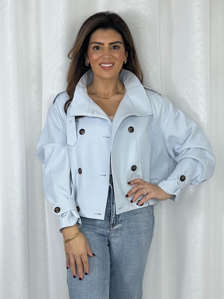 Pale Blue Elasticated Waist Button Jacket
