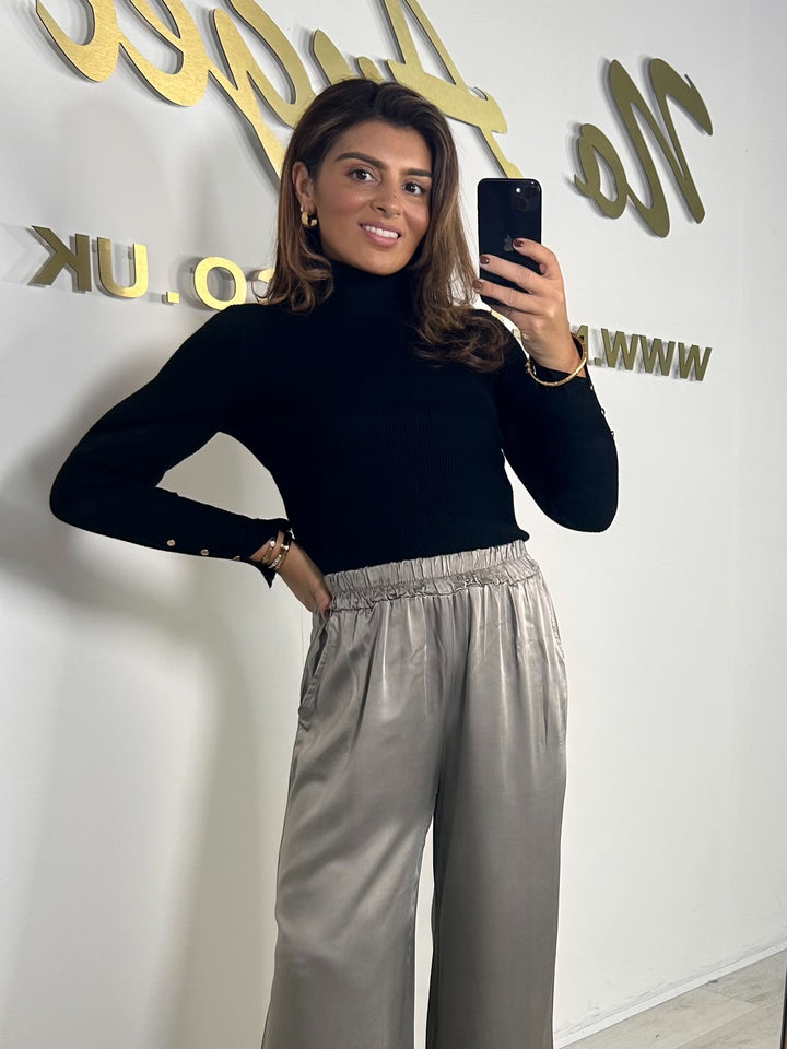 Lace Trim Satin Trousers (4 Colours)