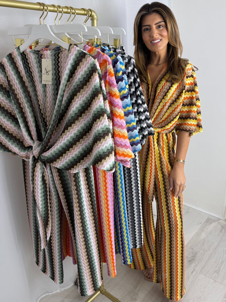 Zig Zag Tie Up Top And Trouser Co-Ord (5 Colours)
