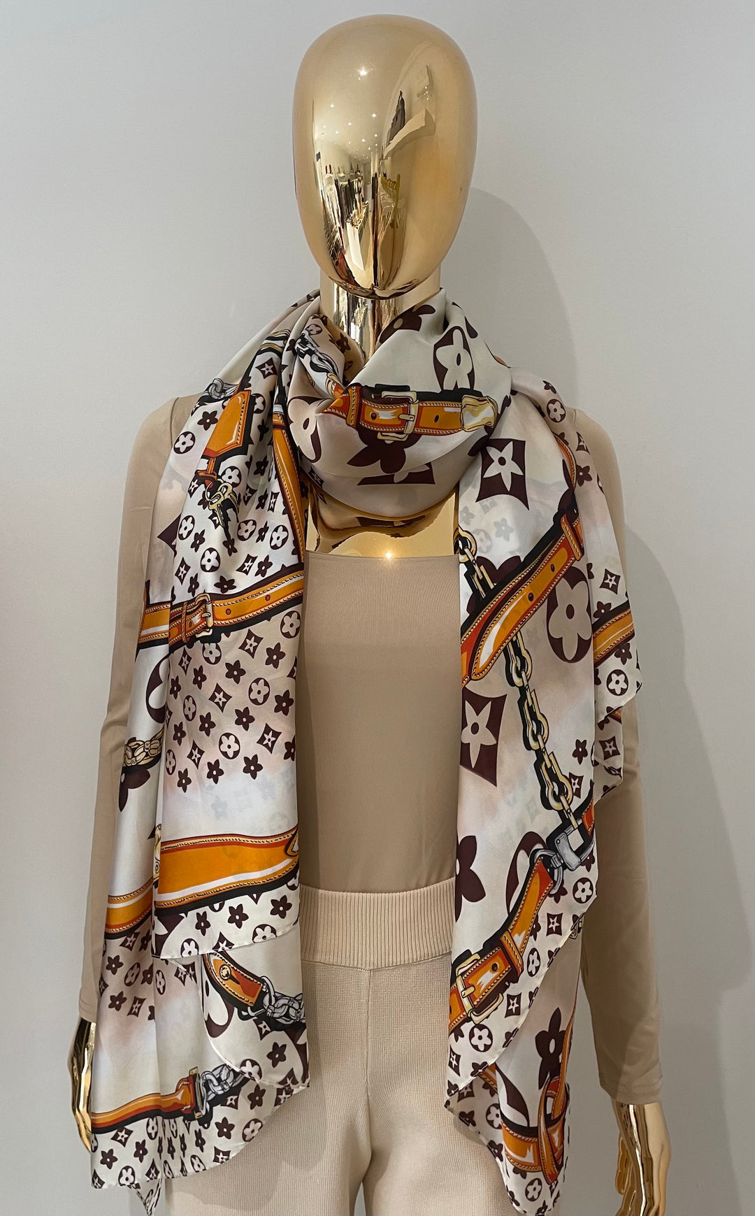 Flower Chain Detail Silky Scarf (2 Colours)