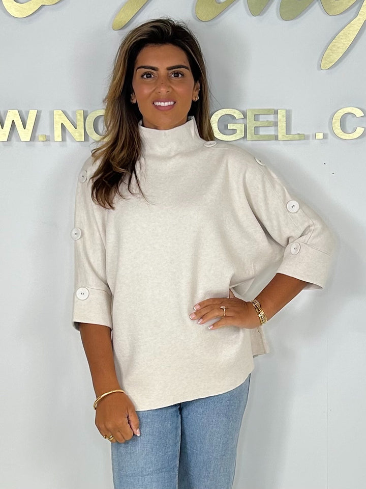 Soft Knit High Neck Button Sleeve Jumper (6 Colours)