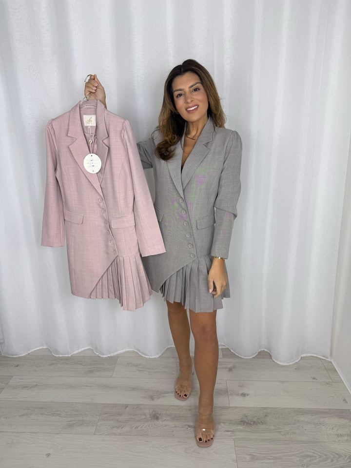 Pleated Shoulder Pad Blazer Dress (3 Colours)