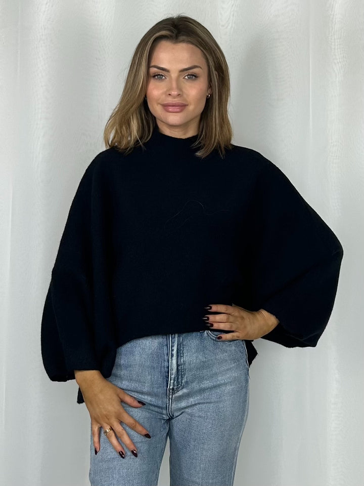 Oversized High Neck Batwing High Low Jumper (2 Colours)