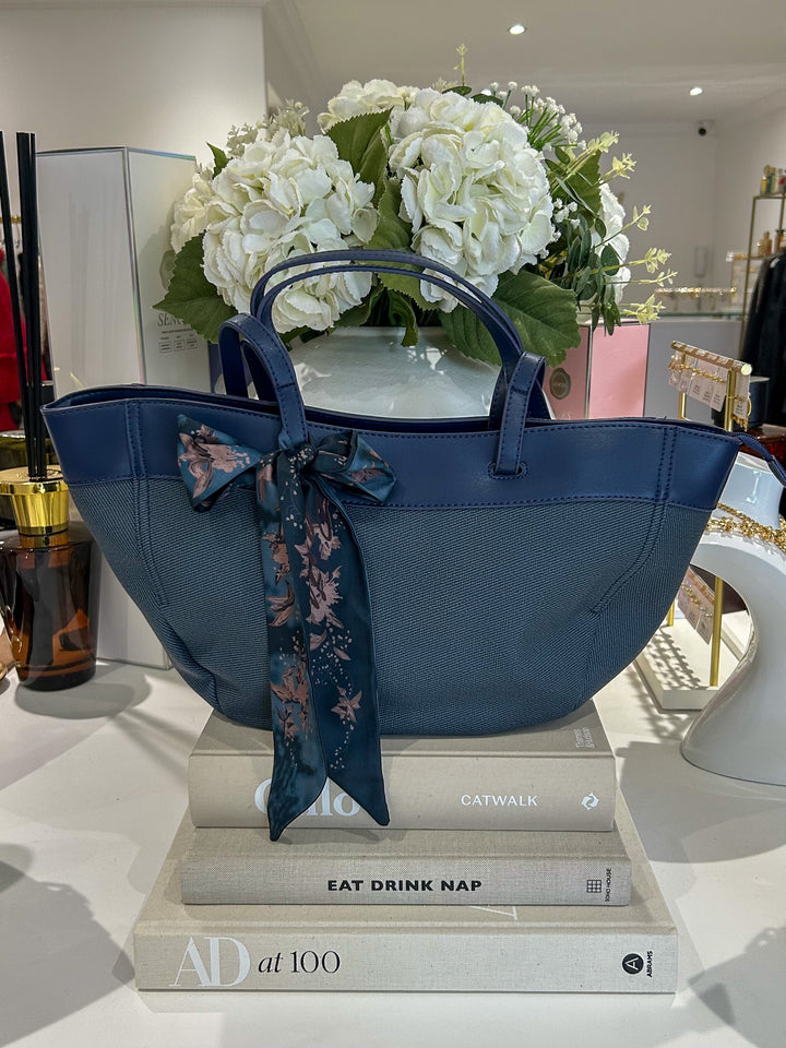 Faux Leather Trim Scarf Detail Tote Bag (6 Colours)