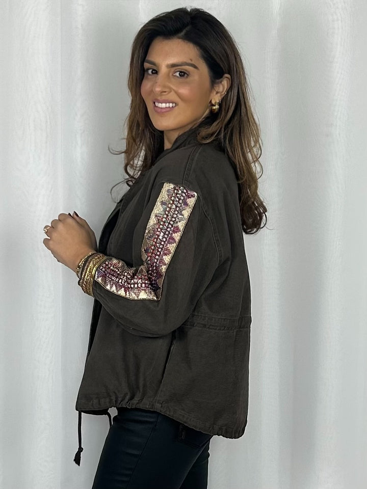 Oversize Aztec Detail Drawstring Bomber Jacket