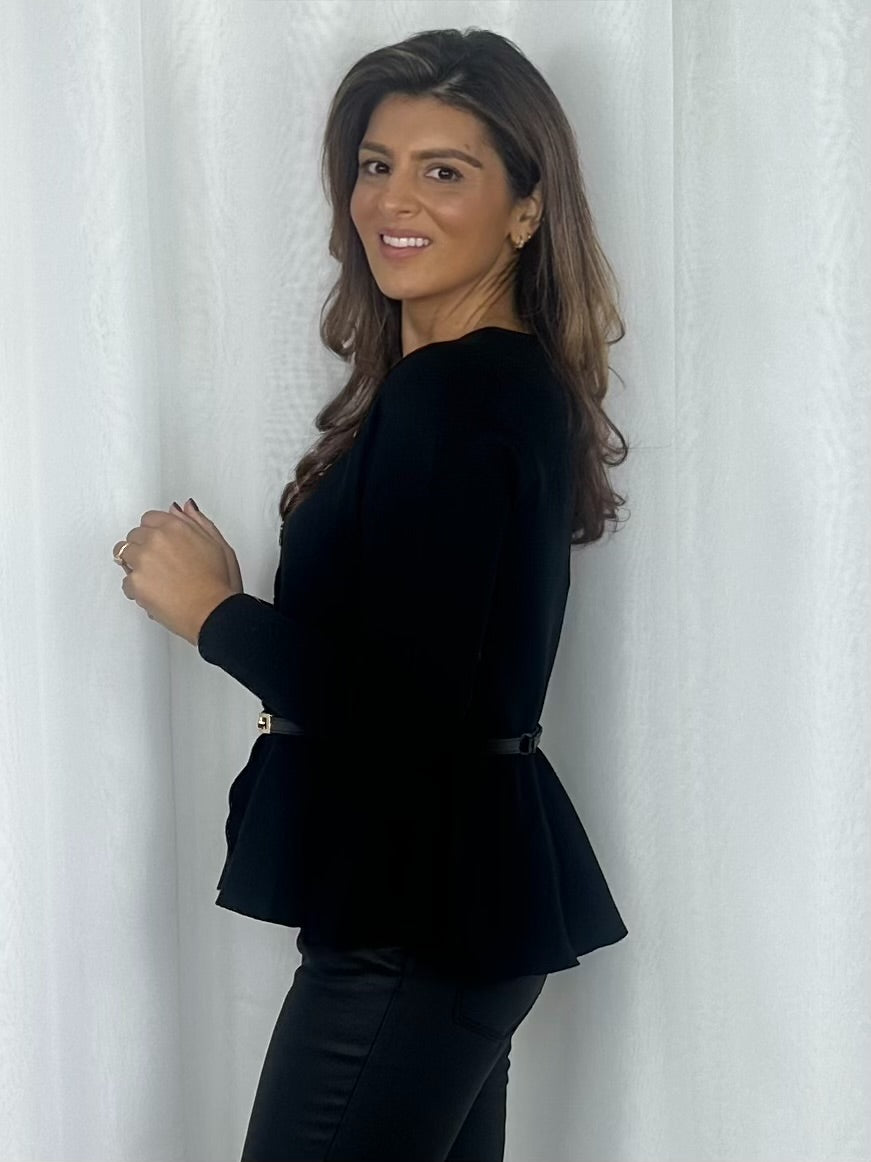 Gold Hammered Front Split Belted Peplum Top (2 Colours)