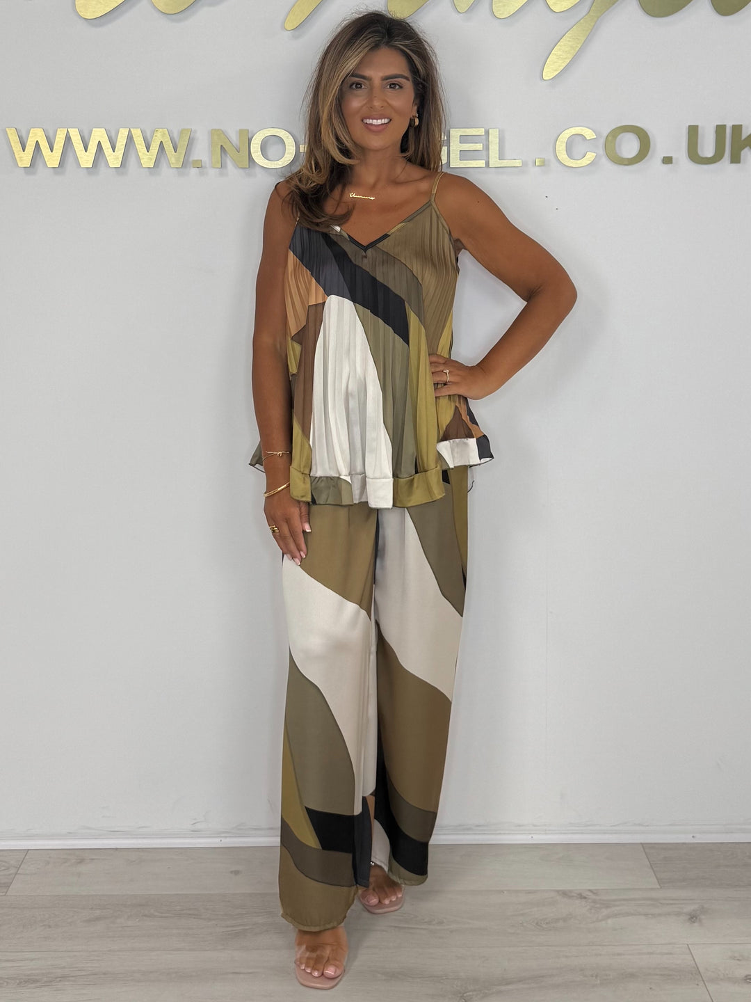 Patterned Pleated Floaty Top & Trouser Co-ord (3 Colours)