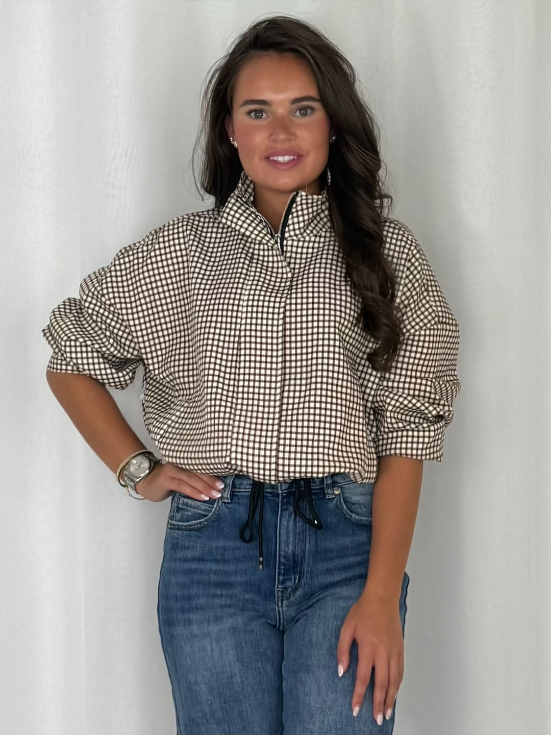 Funnel Neck Checked Bomber Jacket (5 Colours)
