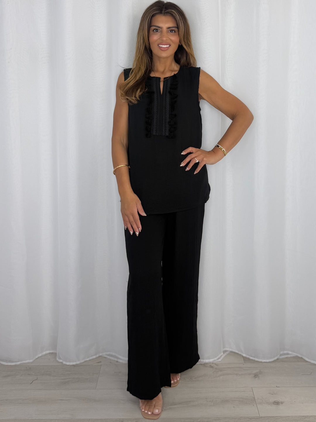 Tassel V-Neck Tunic Style Trouser Co-Ord (4 Colours)