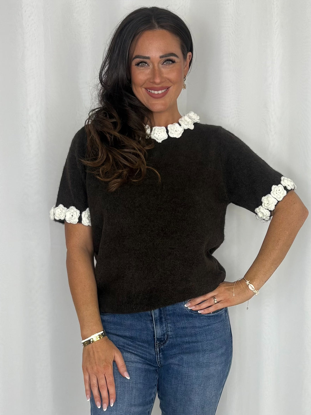 Crochet Floral Knit Top (2 Colours)