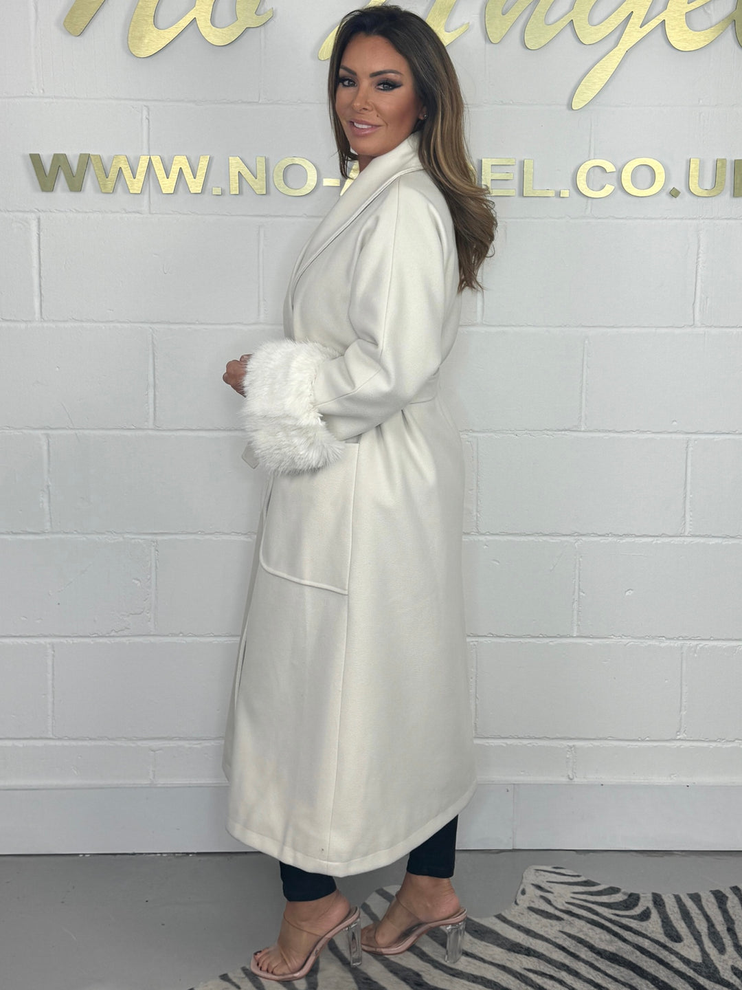 Oversized Faux Fur Trim Long Trench Coat (2 Colours)
