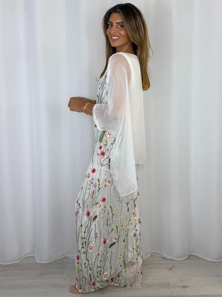 Flower Embroidered Silk Top And Trouser Co-Ord (2 Colours)