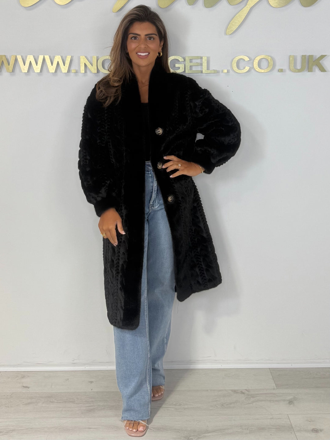 Faux Fur Cable Design Button Up Longline Jacket (4 Colours)