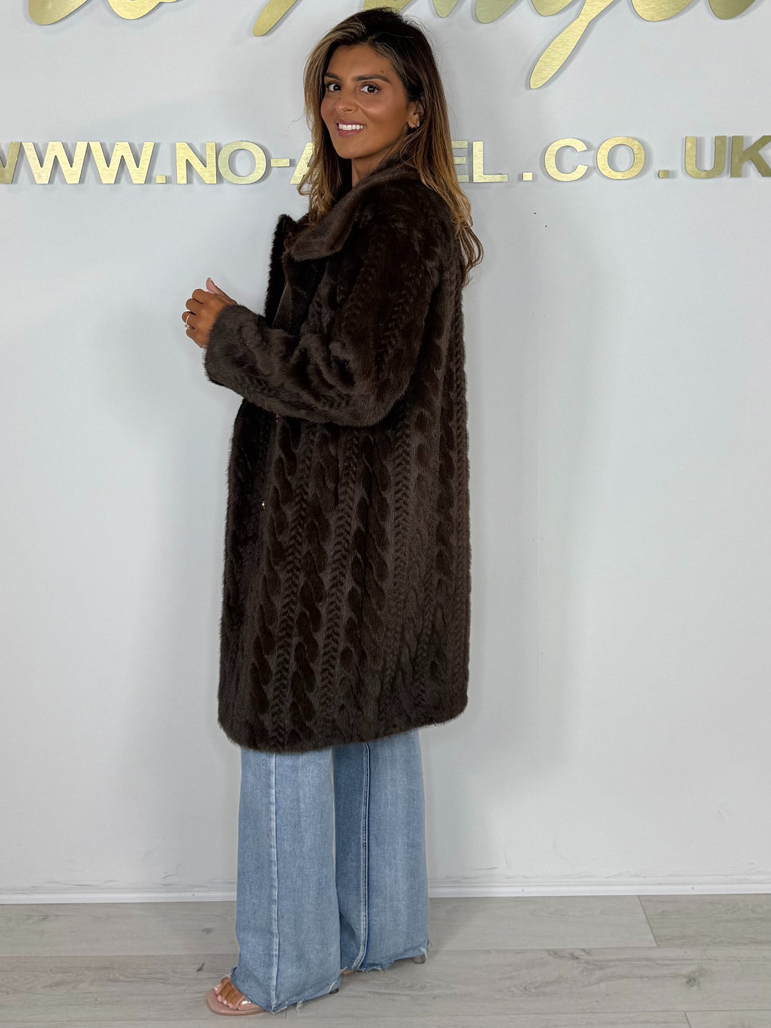 Faux Fur Cable Design Double Breasted Gold Button Long Jacket (2 Colours)