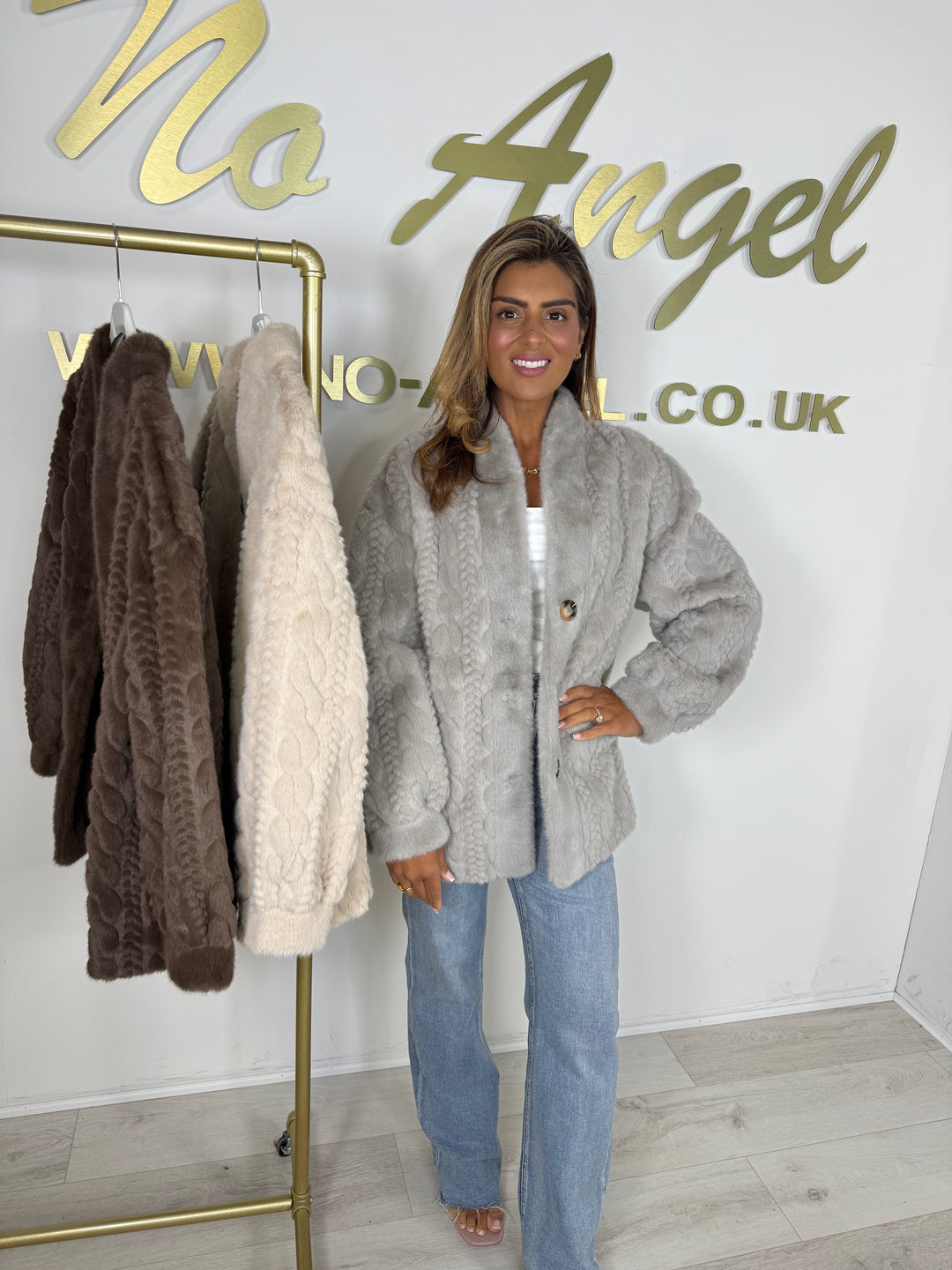 Faux Fur Cable Design Button Up Jacket (3 Colours)