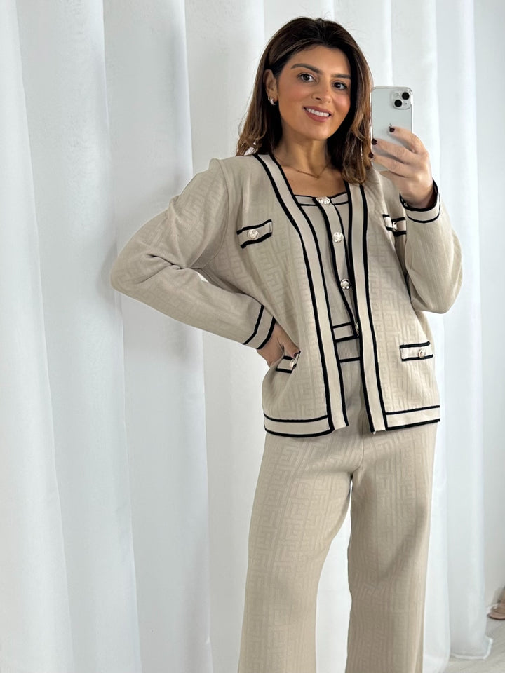 3 Piece Gold Button Pattern Trouser Co-Ord (2 Colours)