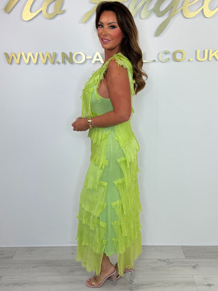 Silk Ruffle Layered Short Sleeve Maxi Dress (5 Colours)