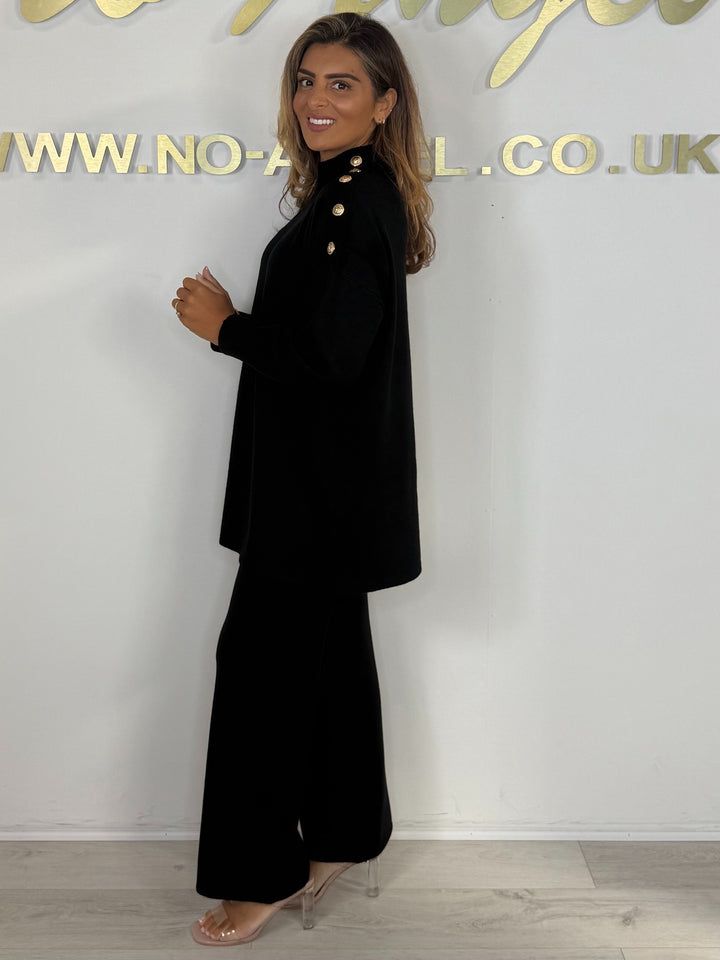 Longline Turtle Neck Gold Button Trouser Co-ord (5 Colours)