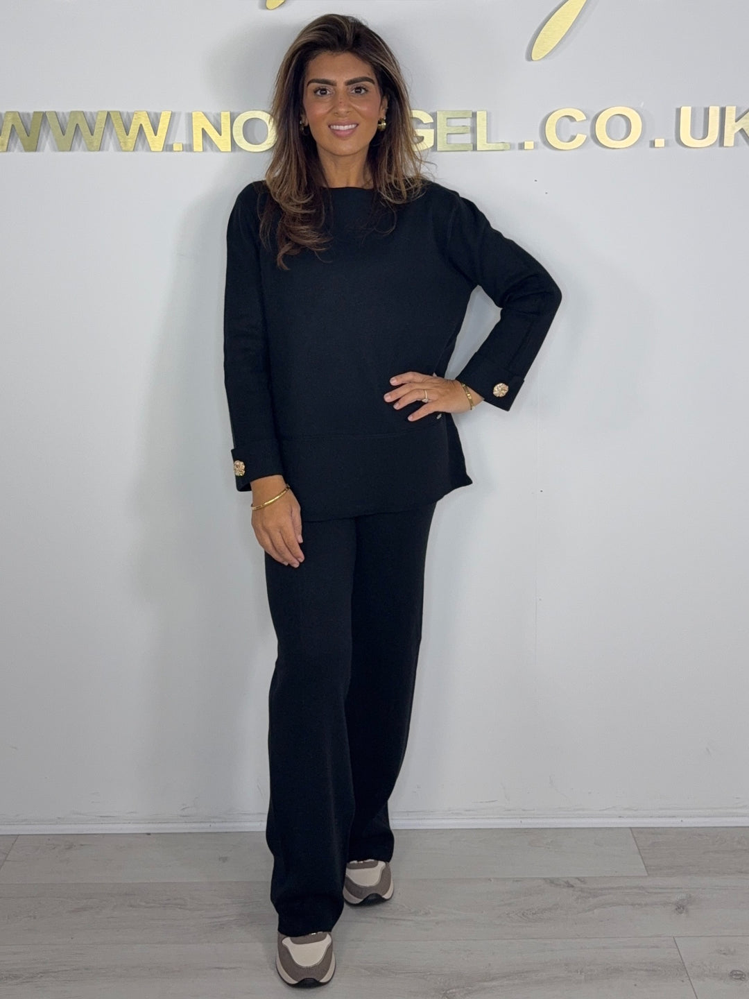 Scoop Neck Soft Knit Gold Button Detail Trouser Co-ord (6 Colours)