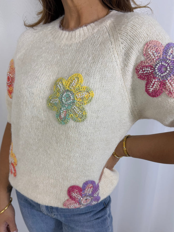 Beaded Flower Soft Knit Jumper