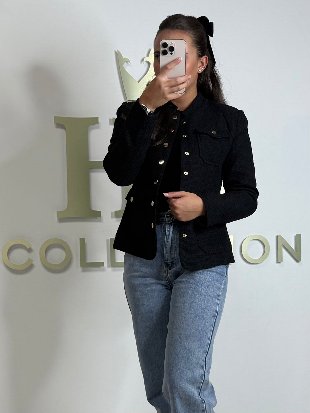 High Collared Tweed Gold Button Military Blazer (2 Colours)