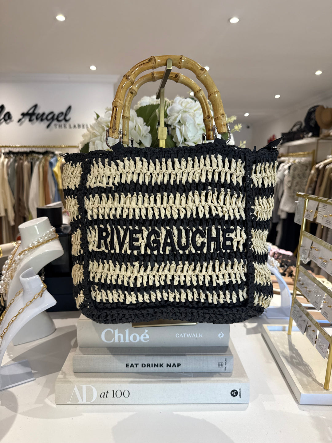 Rive Gauche Woven Bamboo Handle Beach Bag (2 Colours)
