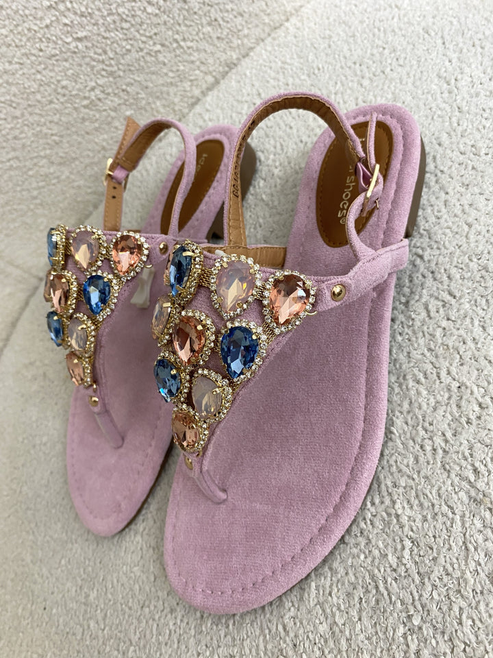 T Bar Jewelled Sandals ( 3 Colours )