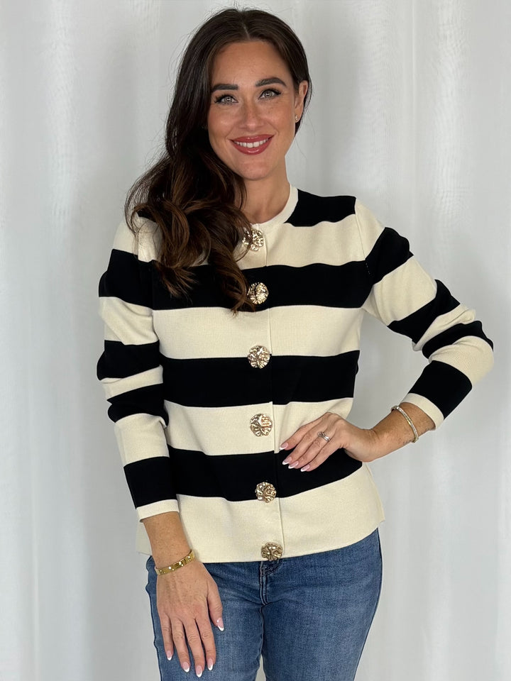 Gold Button Striped Cardigan (2 Colours)