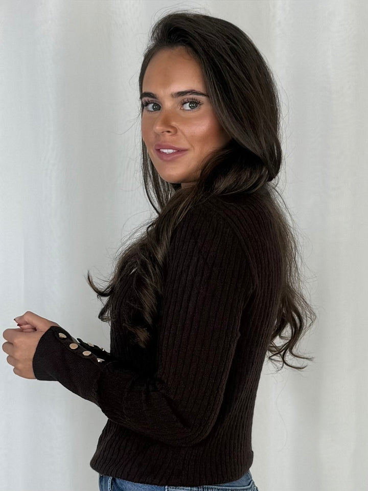 Fine Ribbed Knit Gold Button Cuff Jumper (6 Colours)