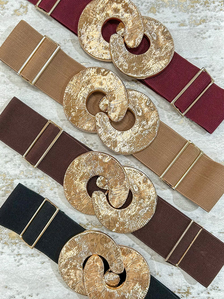 Gold Textured Circle Interlock Elasticated Belt (5 Colours)